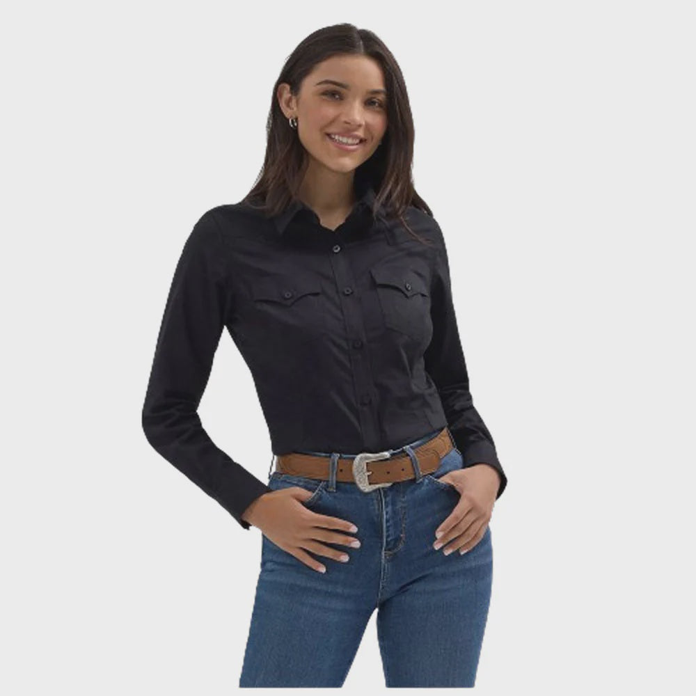 WRANGLER RETRO LONG SLEEVE BLACK BLOUSE
