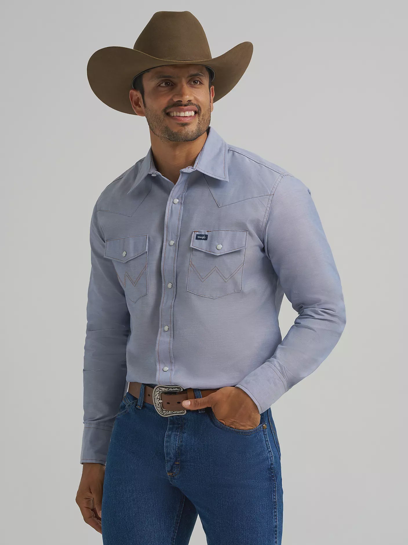 Long Sleeve Western Snap Chambray Work Shirt