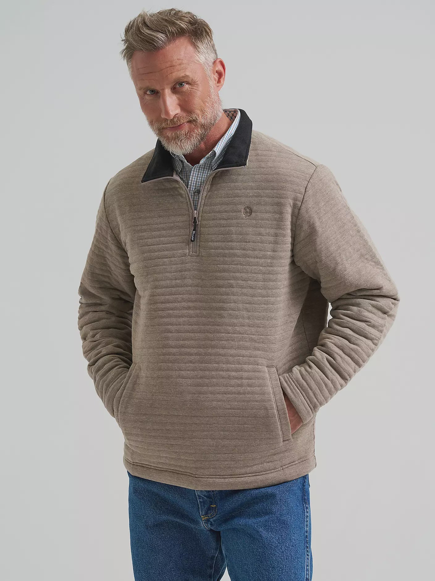 Wrangler® George Strait Knit 1/4 Zip Pullover -Toast