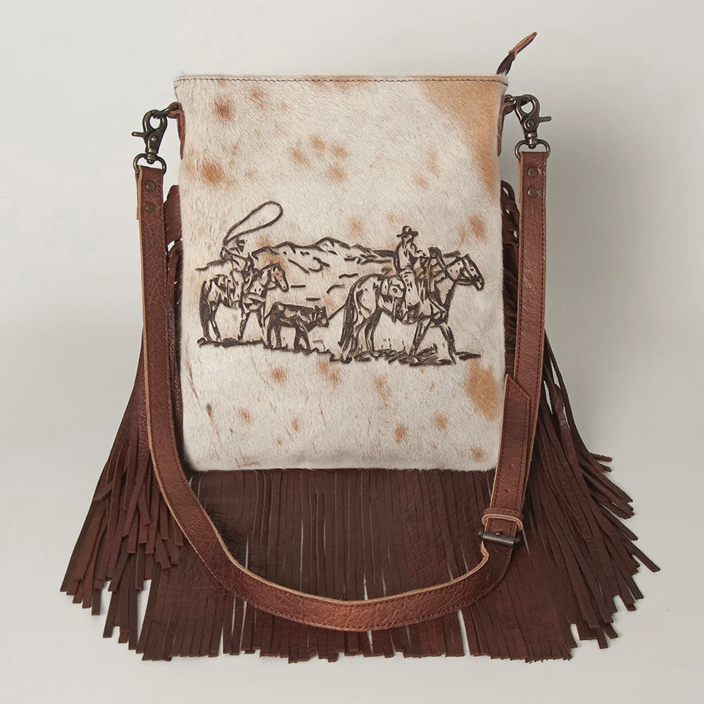 Cowhide Large Crossbody with Rider and Calf