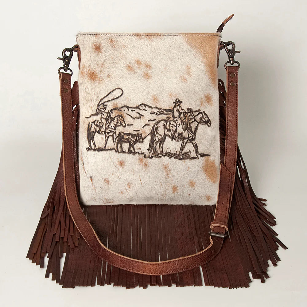 Cowhide Large Crossbody with Rider and Calf