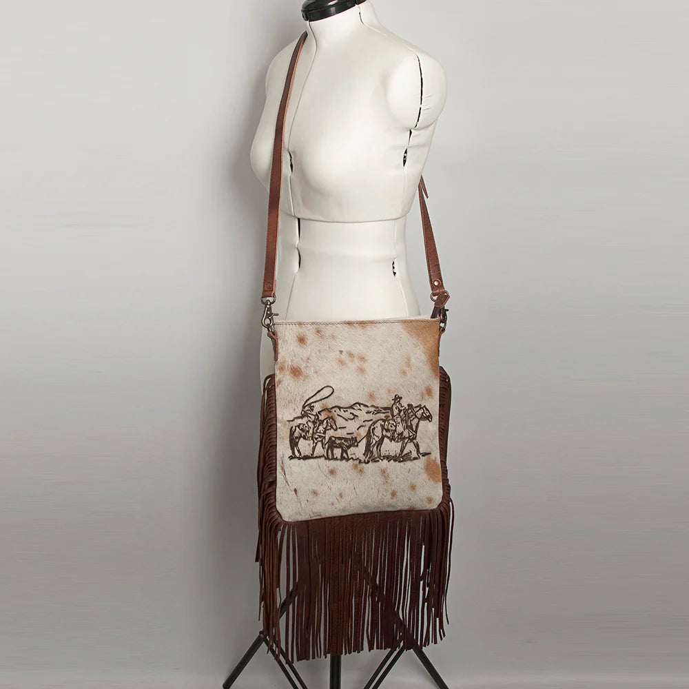 Cowhide Large Crossbody with Rider and Calf