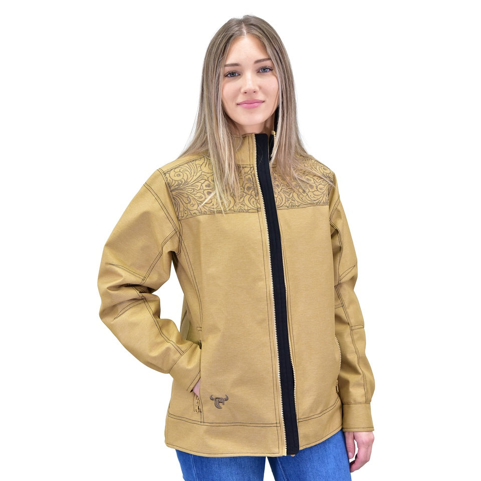 Womens Tan Foloral Poly Shell Jacket