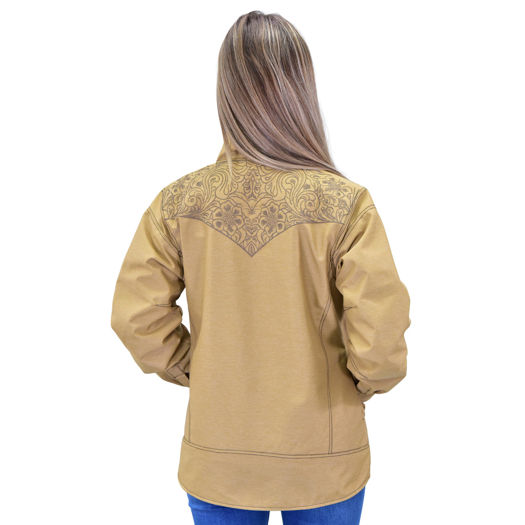 Womens Tan Foloral Poly Shell Jacket