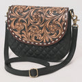 Tooled Leather Flap Quilted Black Crossbody Bag