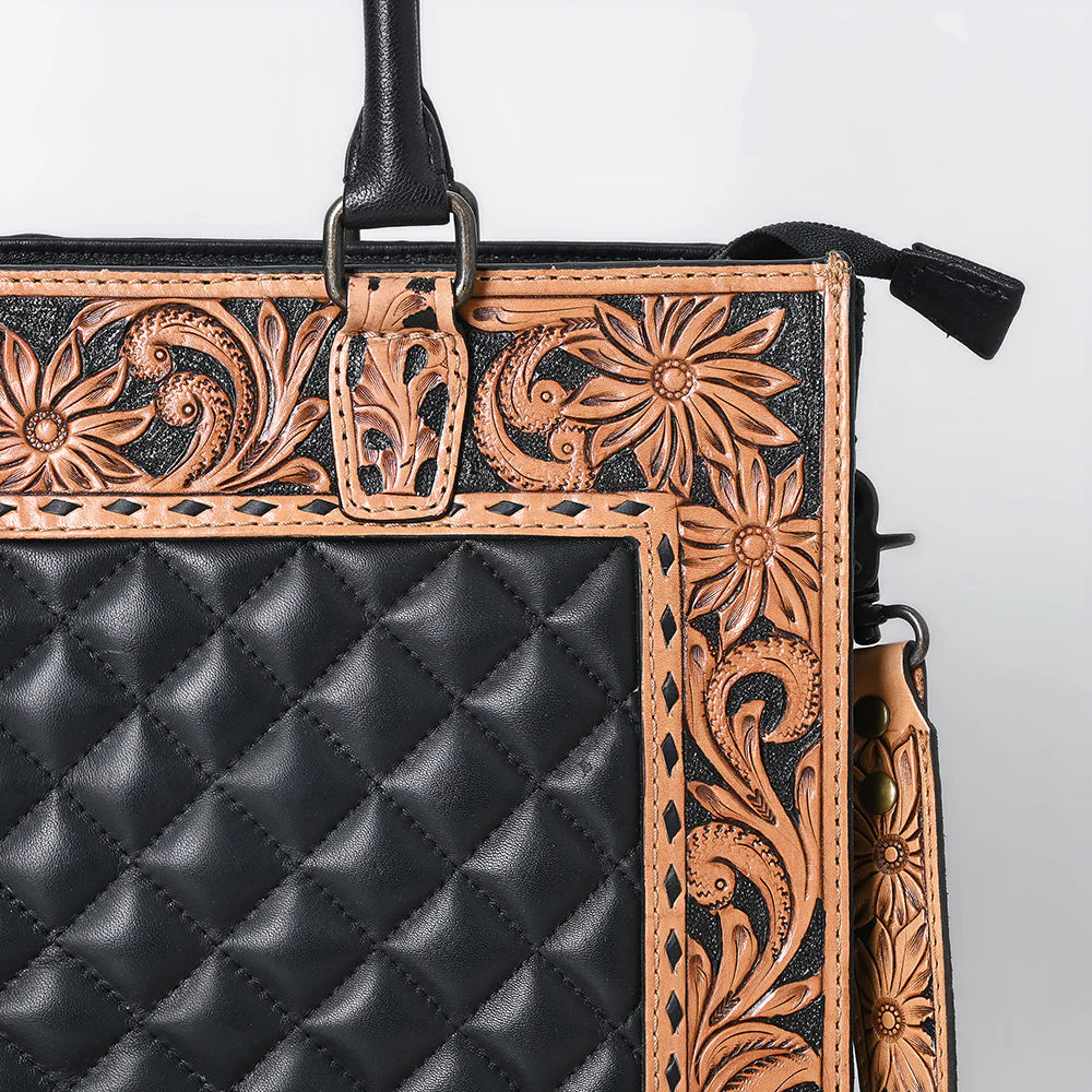 Tooled Floral Western Leather Tote Bag