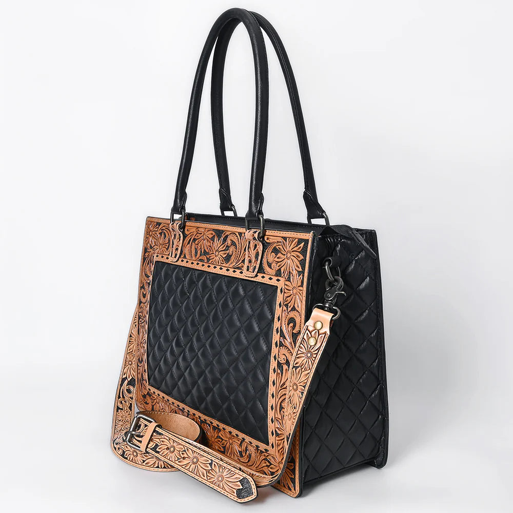 Tooled Floral Western Leather Tote Bag
