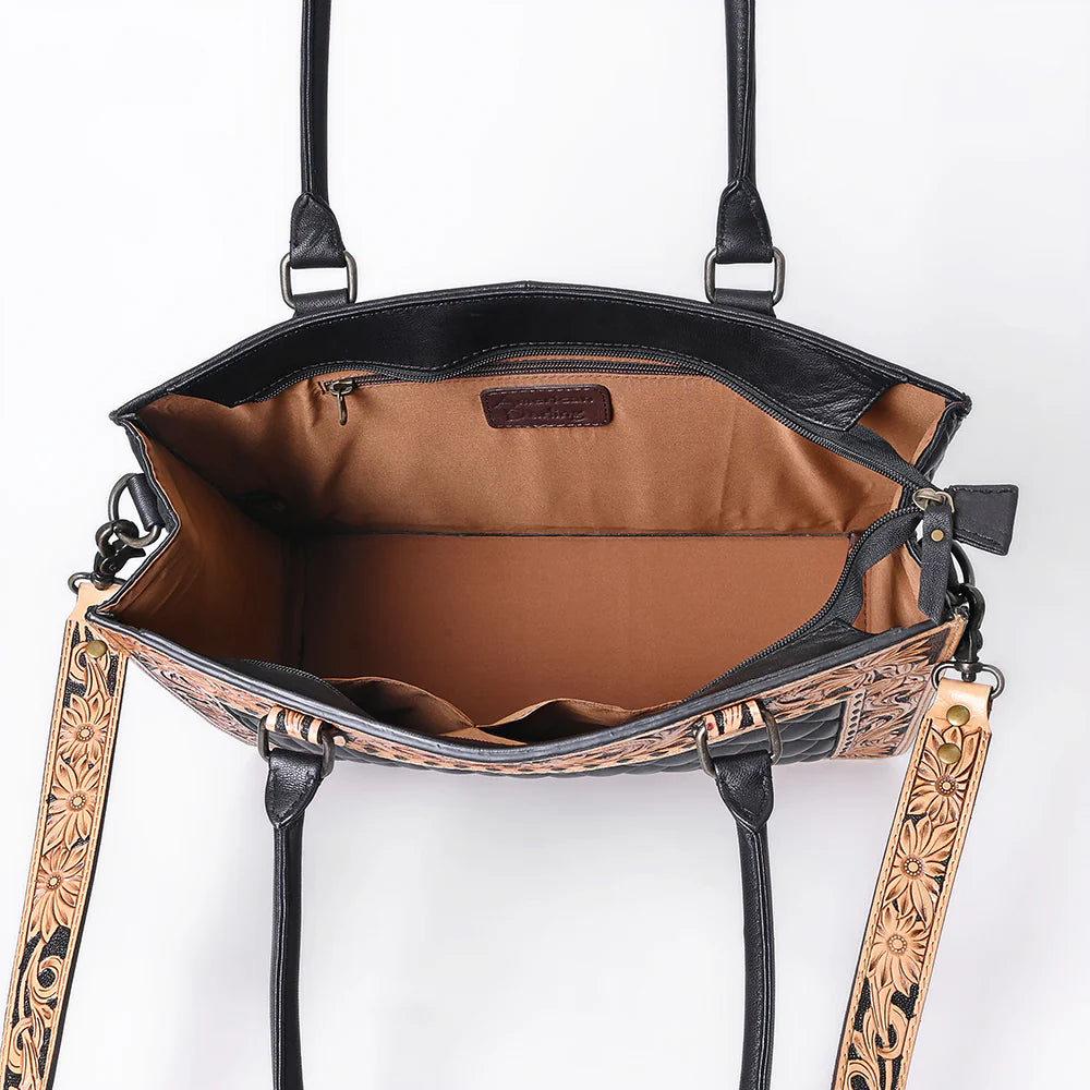 Tooled Floral Western Leather Tote Bag