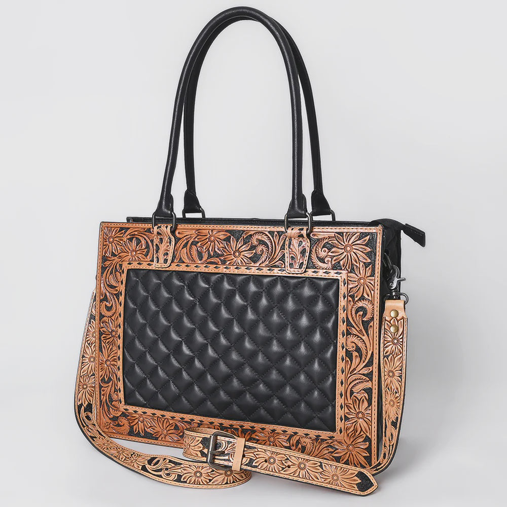 Tooled Floral Western Leather Tote Bag