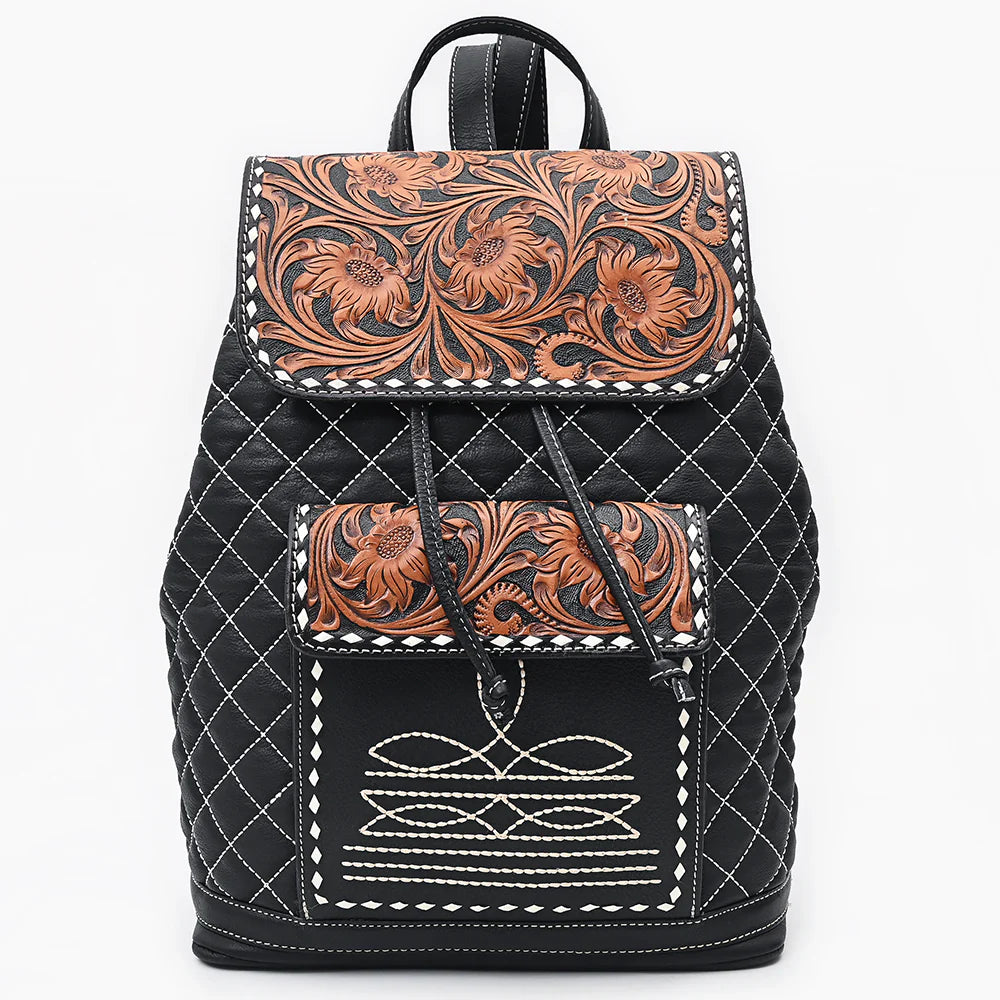 Hand Tooled Quilted Genuine Leather Backpack