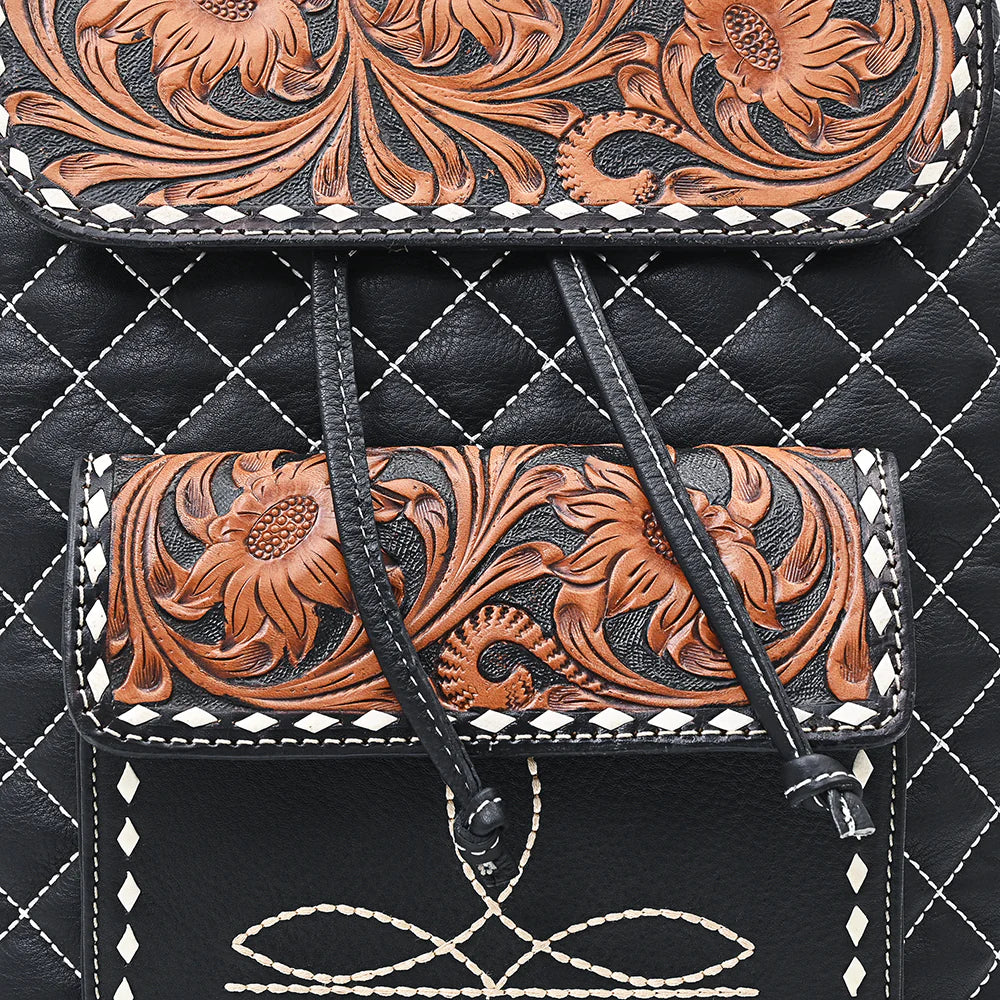 Hand Tooled Quilted Genuine Leather Backpack