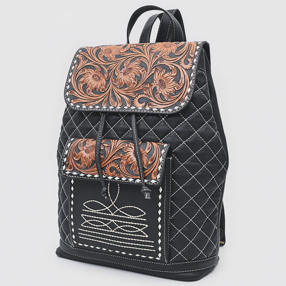 Hand Tooled Quilted Genuine Leather Backpack