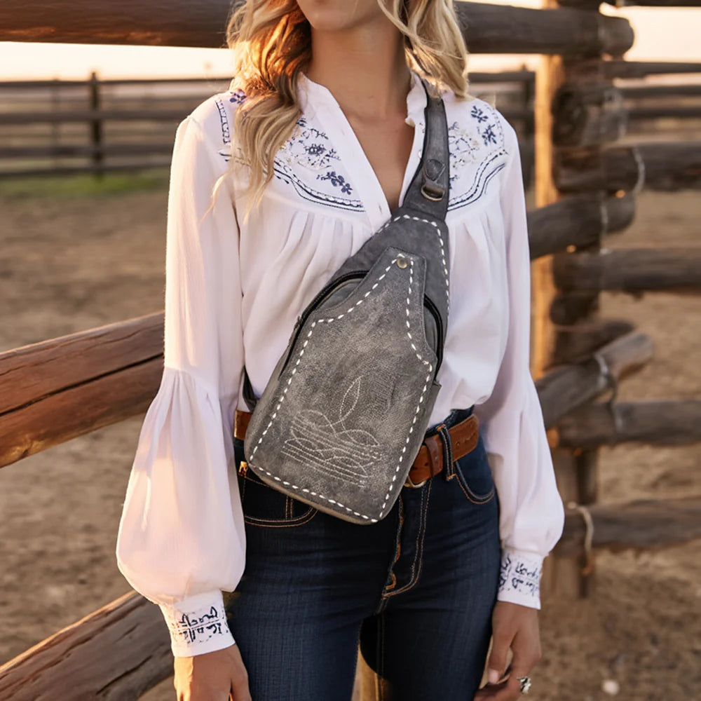 Genuine Leather Western Sling Bag