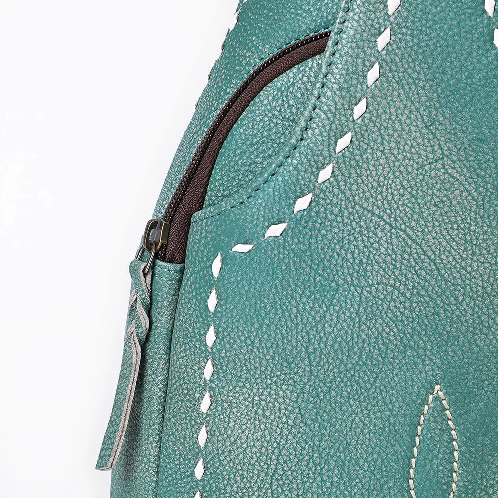 Teal Genuine Leather Western Sling Bag
