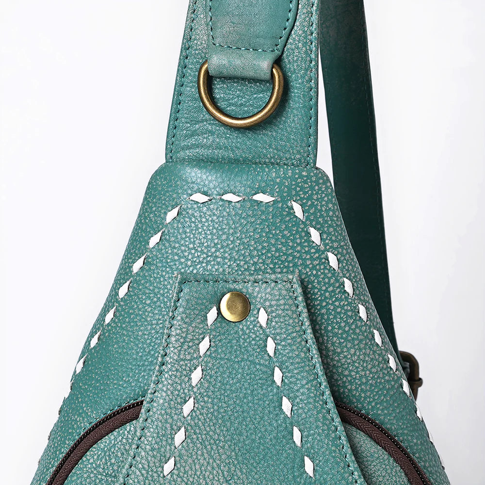 Teal Genuine Leather Western Sling Bag