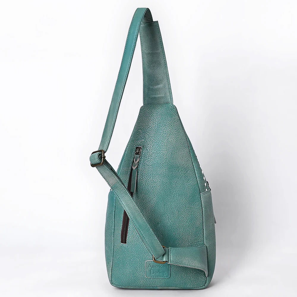 Teal Genuine Leather Western Sling Bag