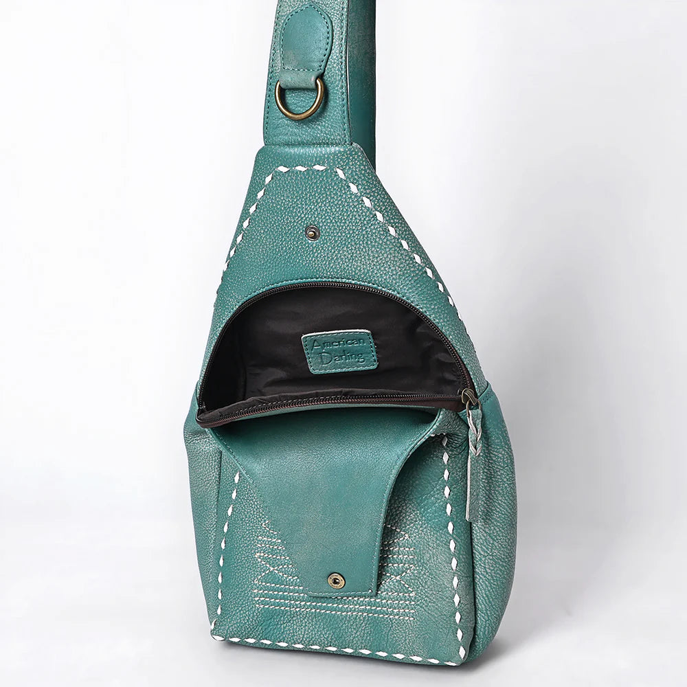 Teal Genuine Leather Western Sling Bag