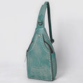 Teal Genuine Leather Western Sling Bag