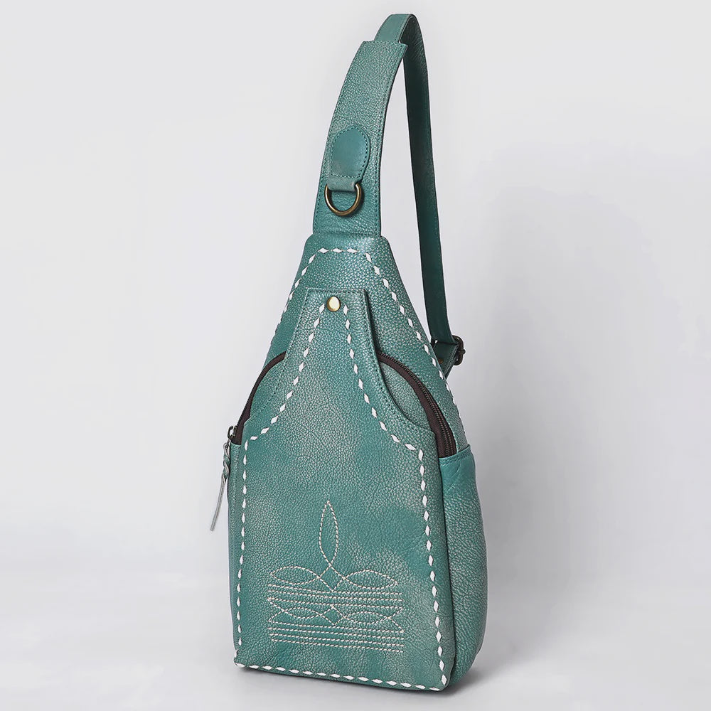 Teal Genuine Leather Western Sling Bag