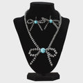 Grey Beaded Bow Necklace and Earring Set