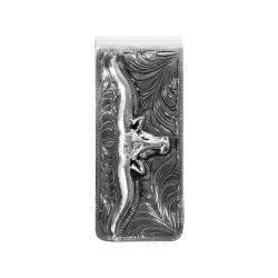 3D Mens Metal Money Clip Long Horn Silver