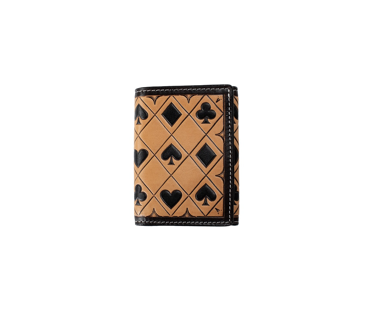 3D Mens Trifold Wallet Card Suits Brown