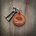 Nebraska State Silhouette Leather Keychain Circle