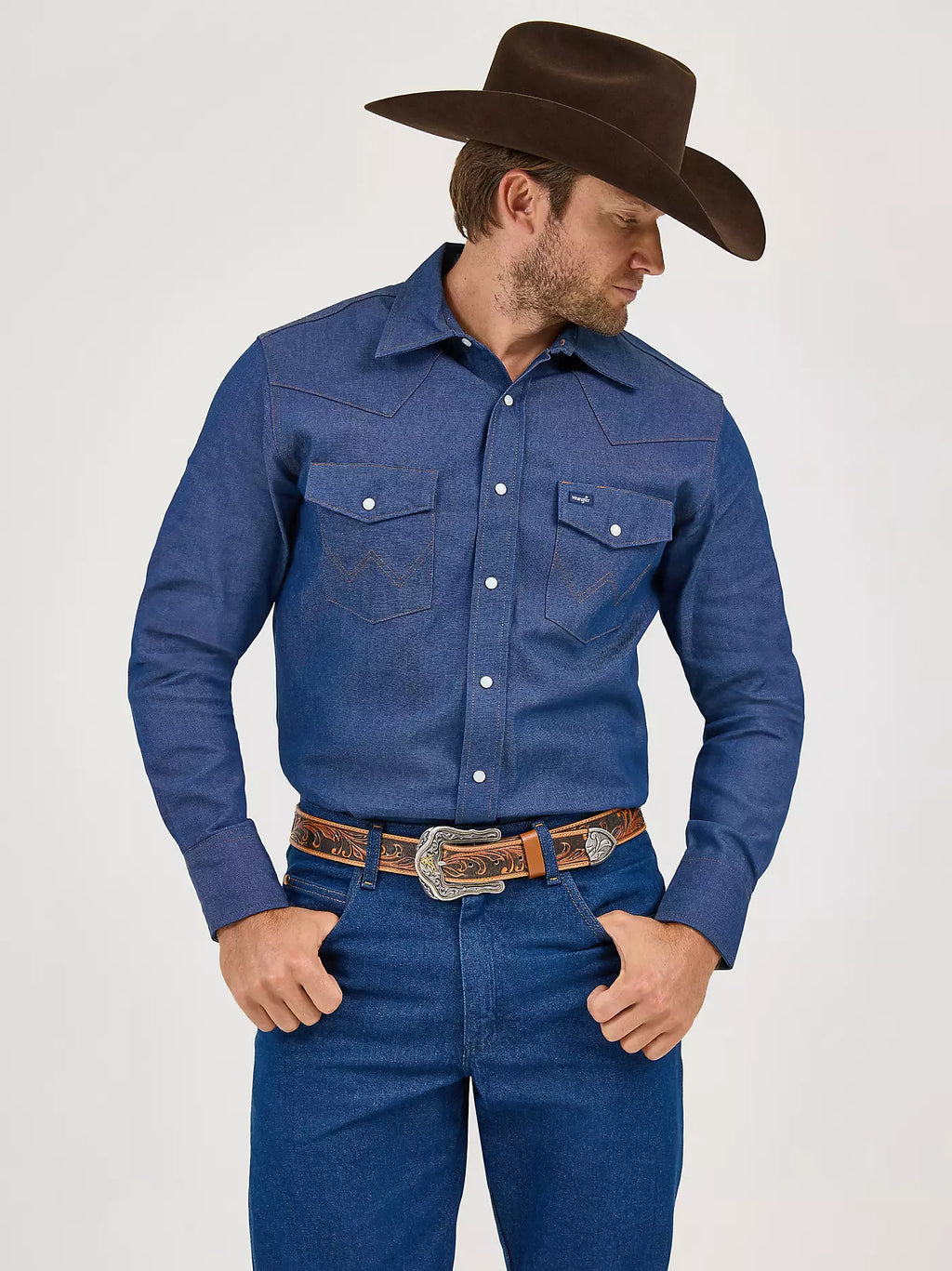 Rigid Denim Long Sleeve Western Work Shirt