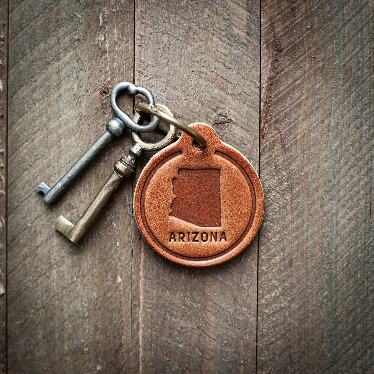 Arizona State Silhouette Leather Keychain Circle