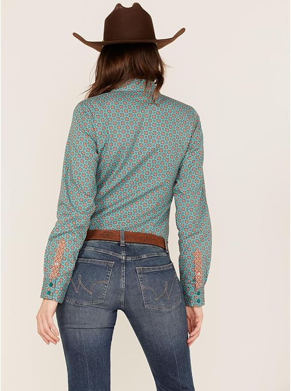 WOMENS CINCH TURQUOISE & ORANGE BLOUSE