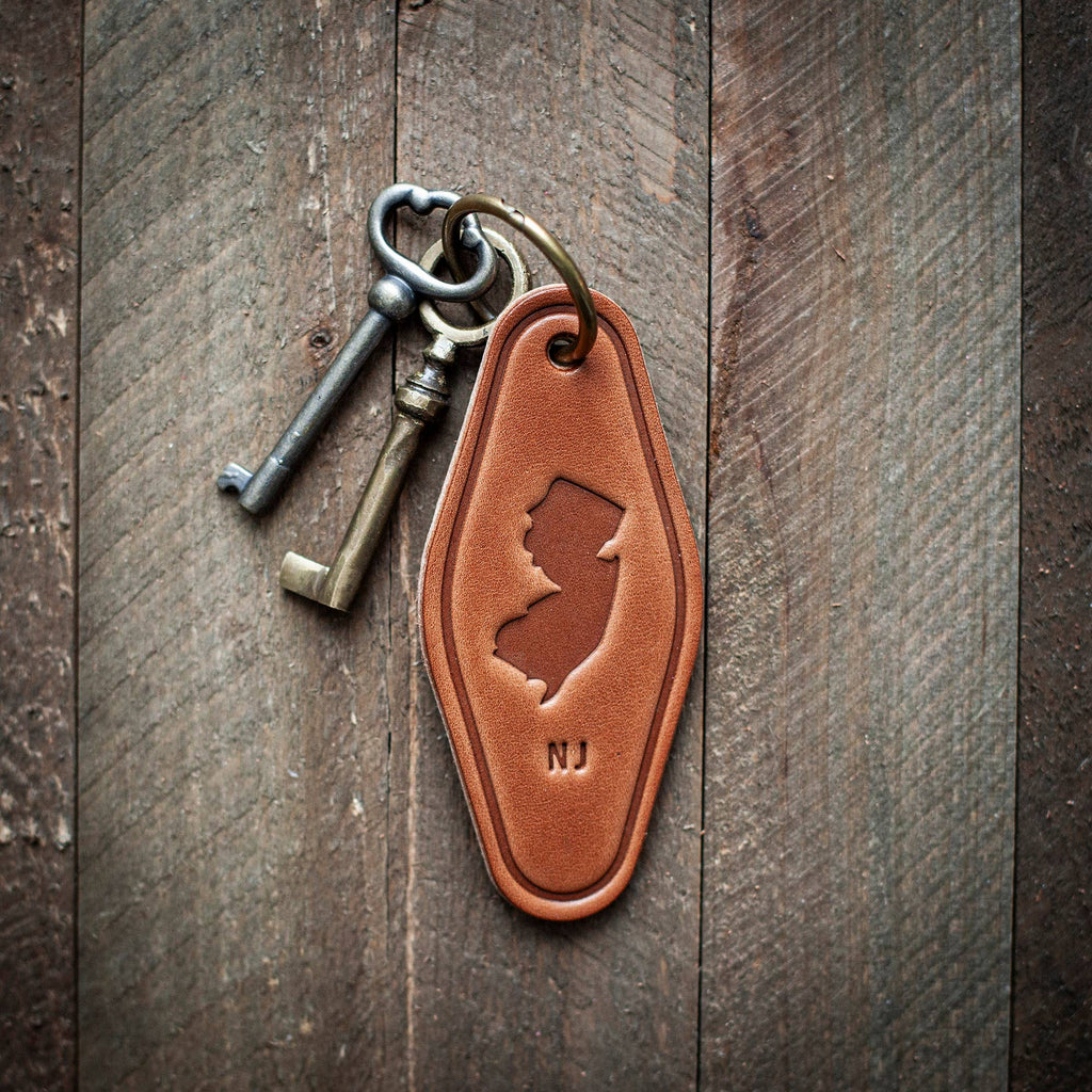 New Jersey State Silhouette Leather Keychain Motel Style