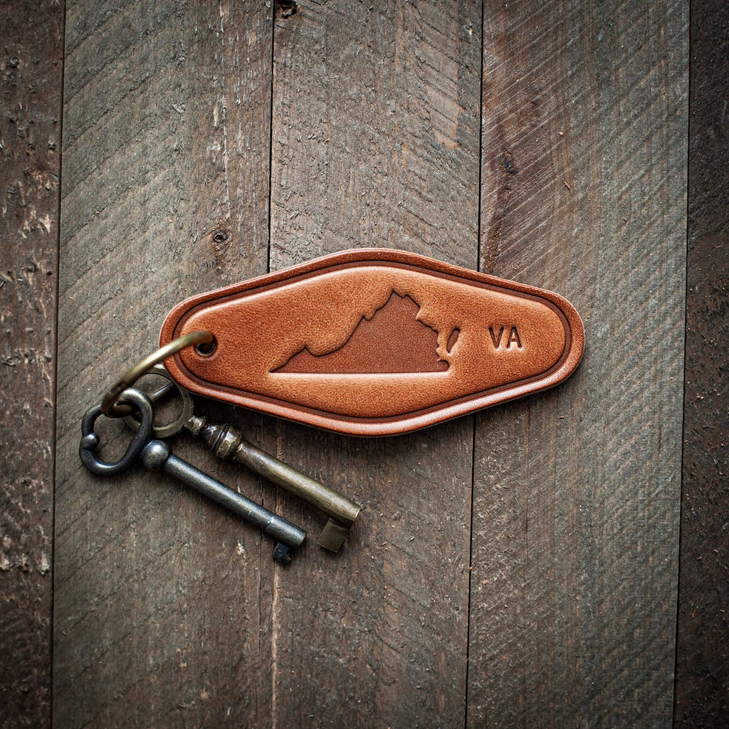 Virginia State Silhouette Leather Keychain Motel Style