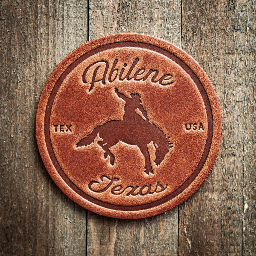 Abilene Texas Bronco Leather Coaster
