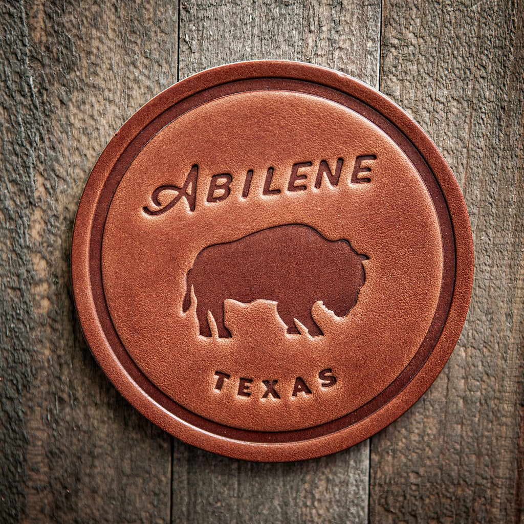 Abilene Texas Bison Leather Coaster