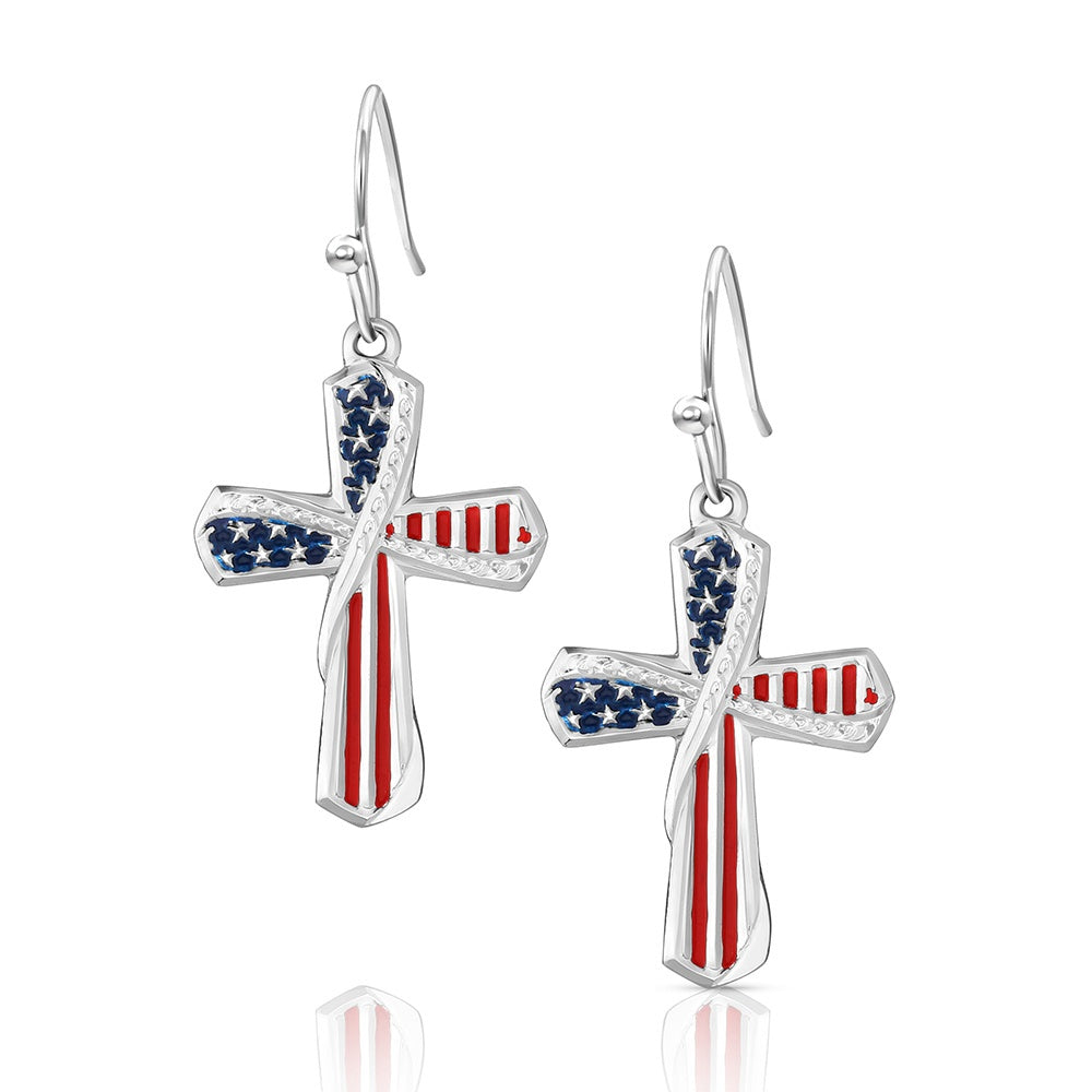 One Nation American Made Cross Earrings