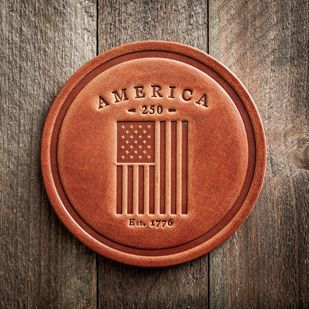 America 250th Anniversary Flag Leather Coaster