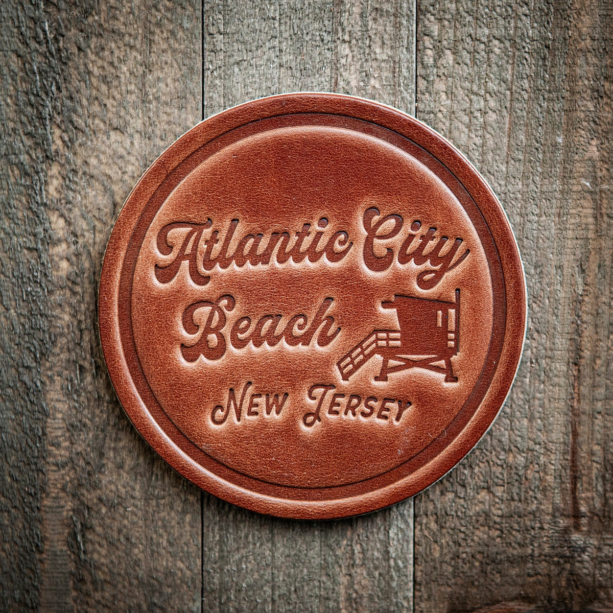 Atlantic City Beach New Jersey Leather Coaster
