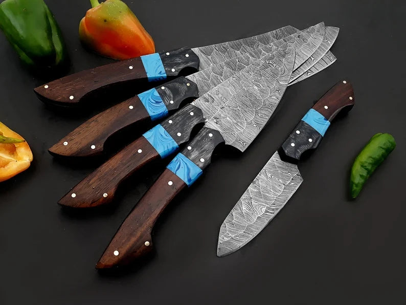 Best Chef Knives Sets – 13" Handmade Damascus Steel Kitchen Knife with Wenge Resin Handle & Leather Sheath
