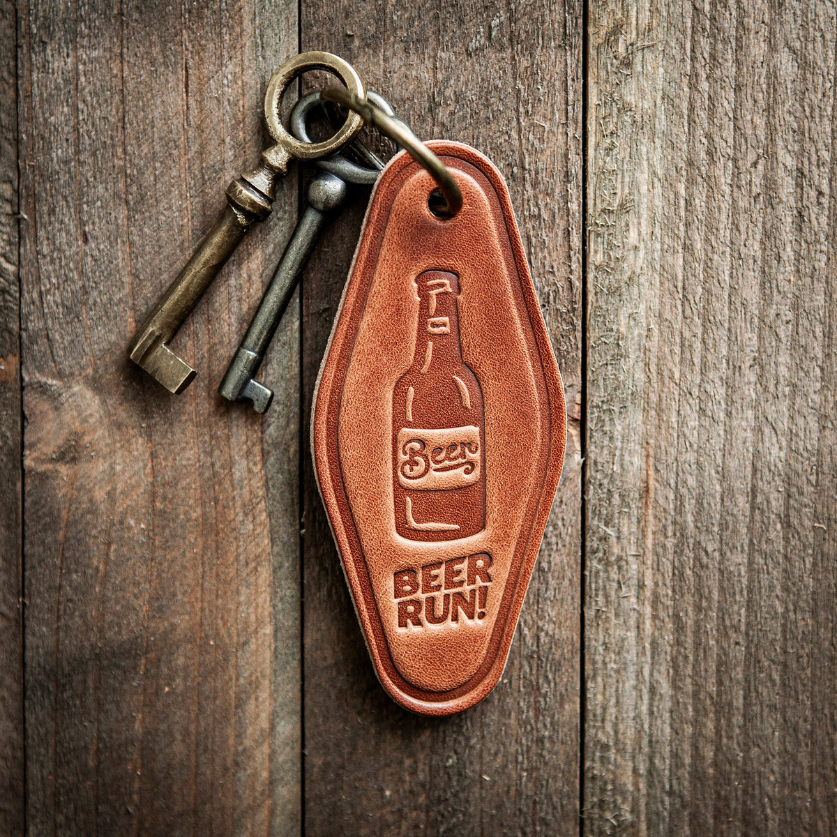 Beer Run Beer Bottle Leather Keychain Motel Style