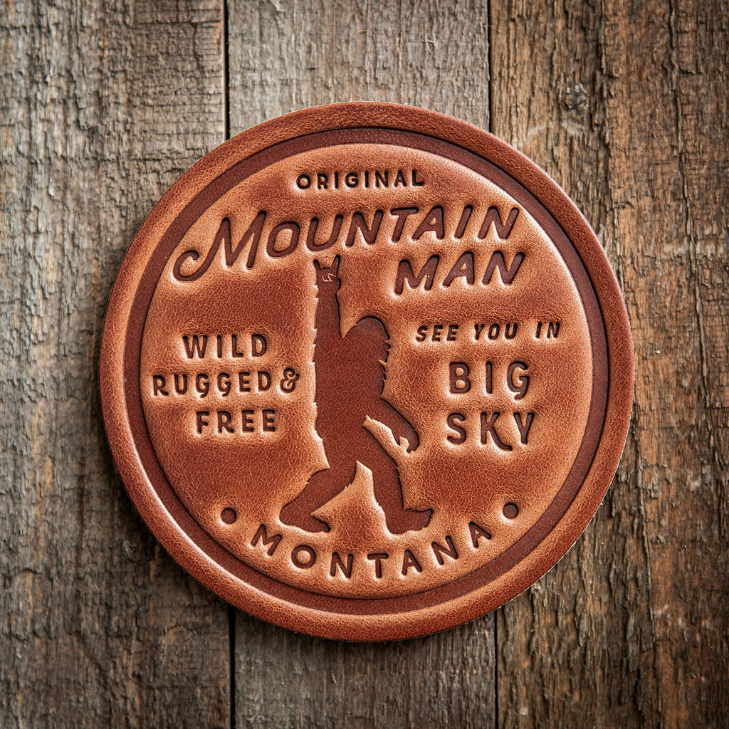 Big Sky Montana Mountain Man Big Foot Sasquatch Leather Coaster