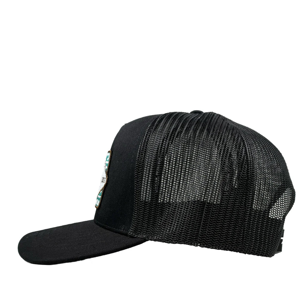 Lazy J Black Iron Horn Curved Bill Trucker Hat