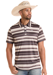 ROCK & ROLL MENS STRIPE PRINTED POLO