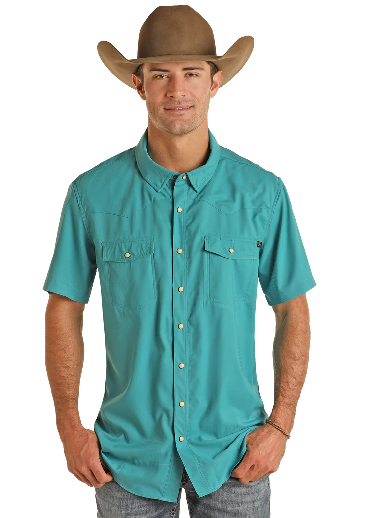 TEK Western Stretch Turquoise Short Sleeve Shirt