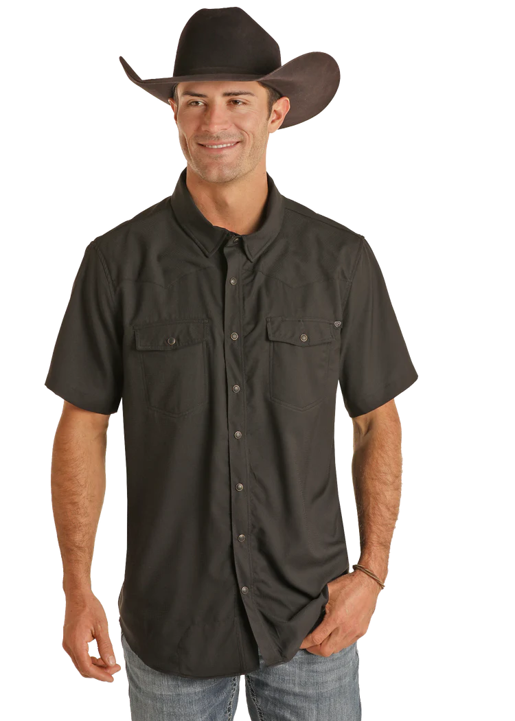 TEK Western Stretch Black Short Sleeve Shirt