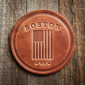 Boston Massachusetts American Flag Leather Coaster