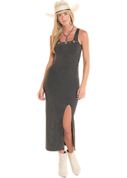 Rock & Roll Denim Ladies Black Ruched Side Midi Dress