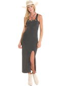 Rock & Roll Denim Ladies Black Ruched Side Midi Dress