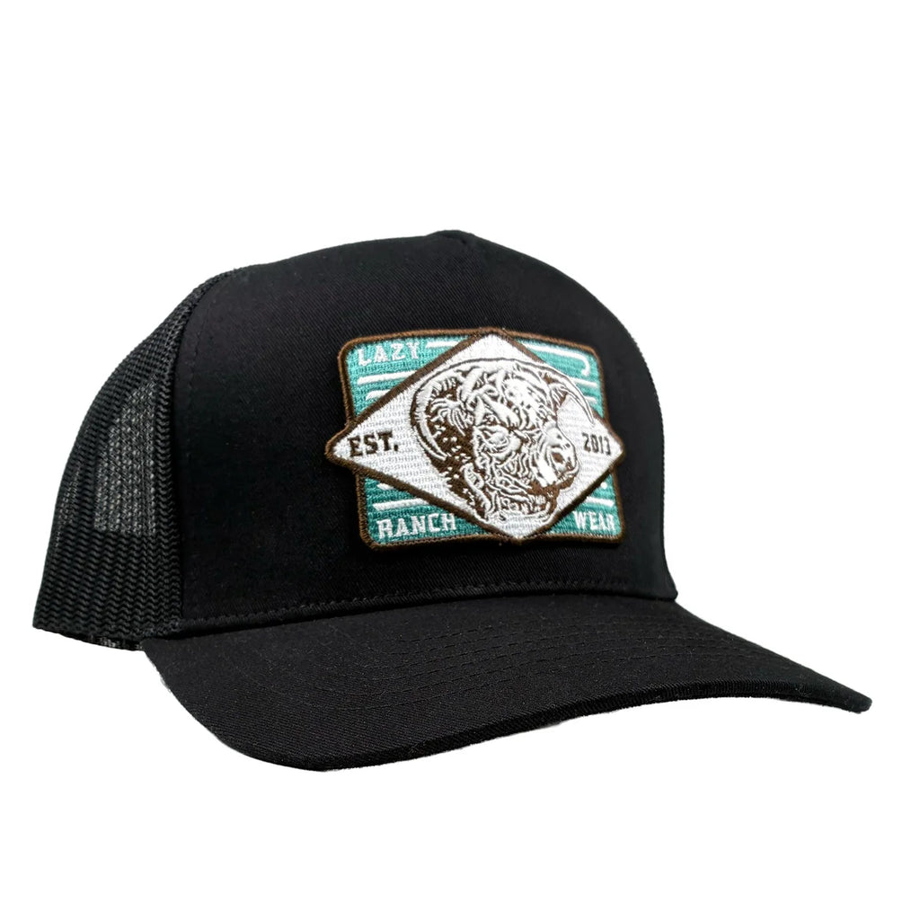 Lazy J Black Iron Horn Curved Bill Trucker Hat