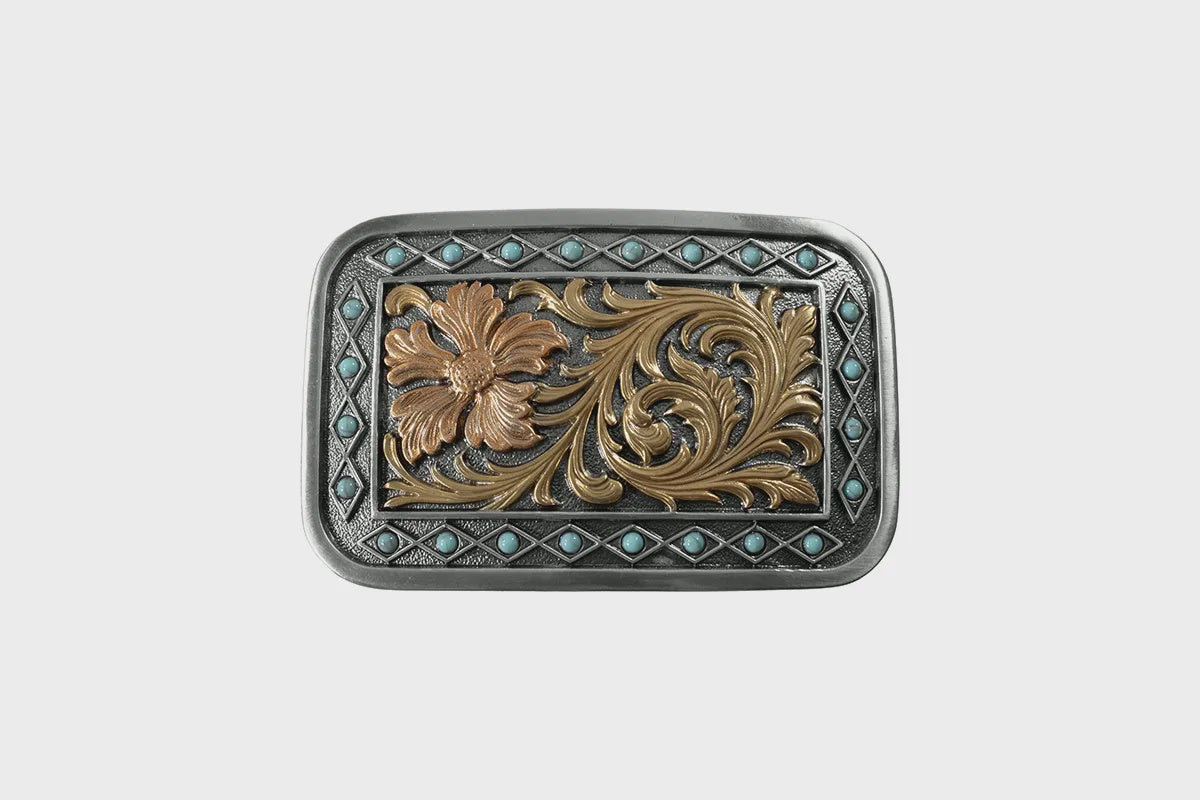 Blazin Roxx Buckle Rectangle Flower Turquoise