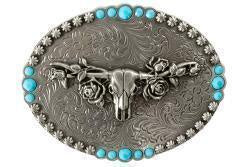 Blazin Roxx Ladies Buckle Oval Longhorn Roses